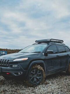 Black Off-Road Jeep with Dirty Wheels