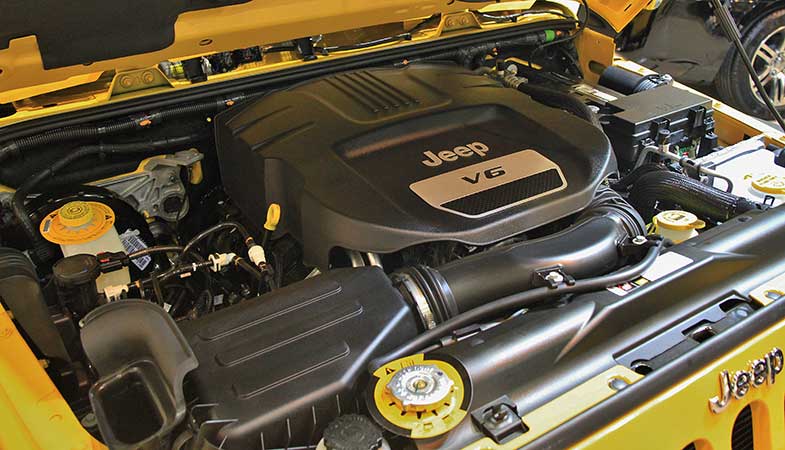 Yellow Jeep Wrangler Unlimited Sport Engine V6