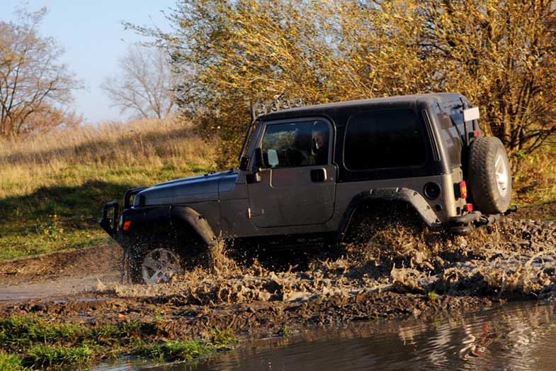 Off-Road Jeep Adventure Driving Through Water