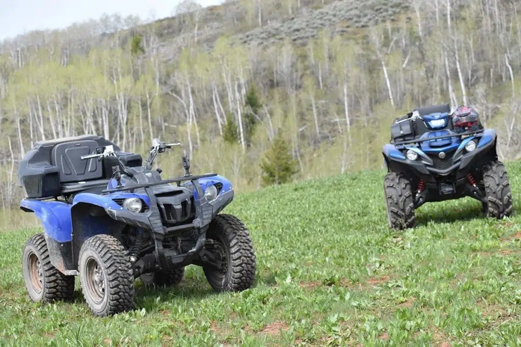 Blue ATVs Parked on Grass