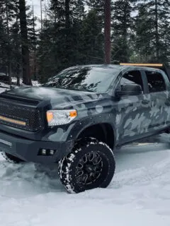 Camo Pickup Truck in the Snow