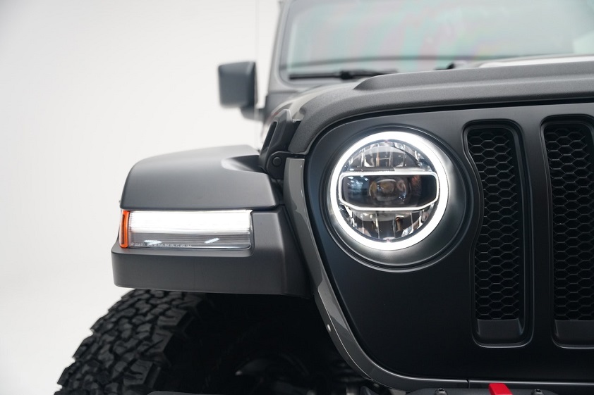 Close-up of a Jeep Wrangler Front Headlight