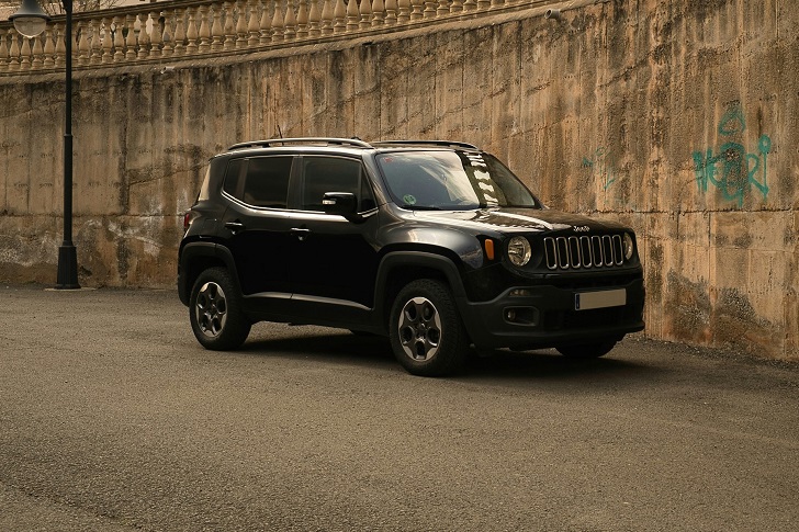 Black Jeep Renegade Parked Beside Wall